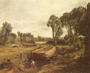 Boat Building in Flatford by John Constable